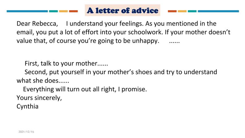 Unit2 Period5 WRITING A letter of advice-【新教材】牛津译林版高中英语新教材同步备课(必修第一册)课件PPT08