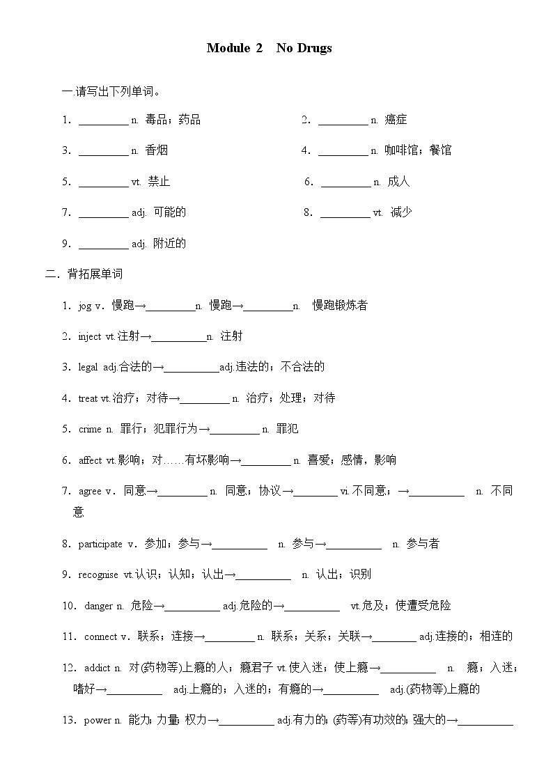 Module 2 No Drugs单词检测 2021-2022学年外研版高中英语必修一 学生版第1页