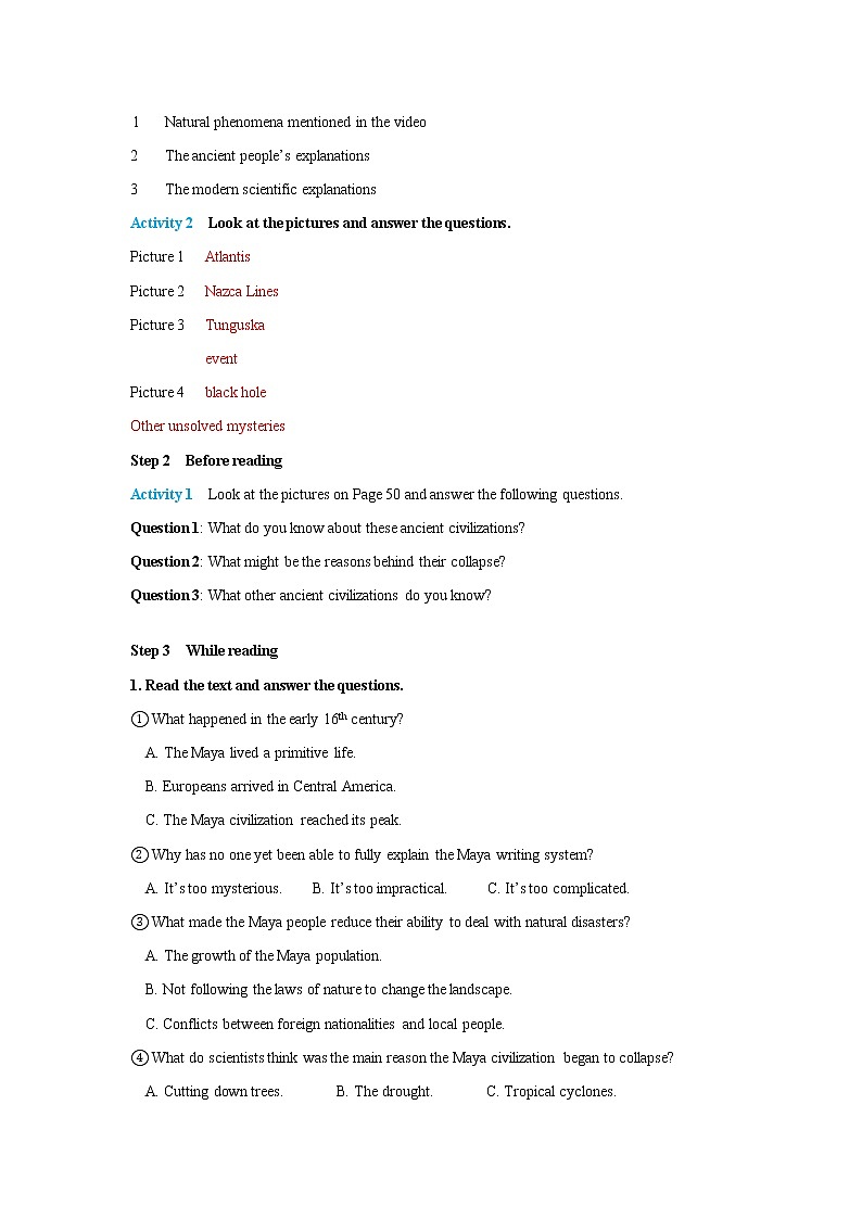 Unit 5 Into the unknown Period 1 Starting out and understanding ideas 导学案02