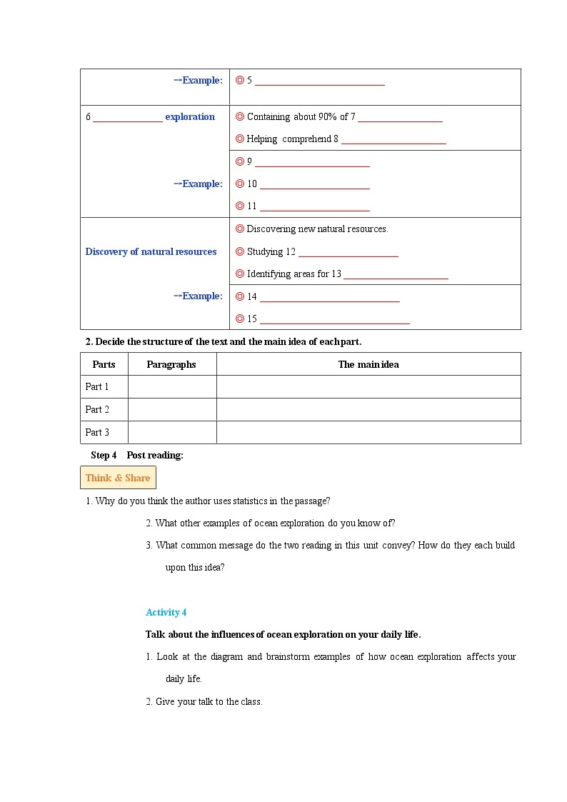 Unit 5 Into the unknown Period 3 Developing ideas and presenting ideas 导学案03