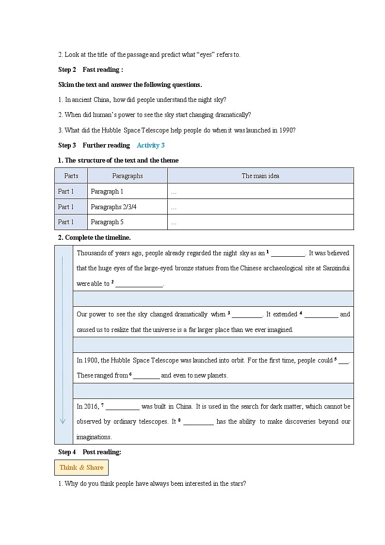 Unit 6 Space and beyond Peroid 3 Developing ideas and presenting ideas 教学设计02