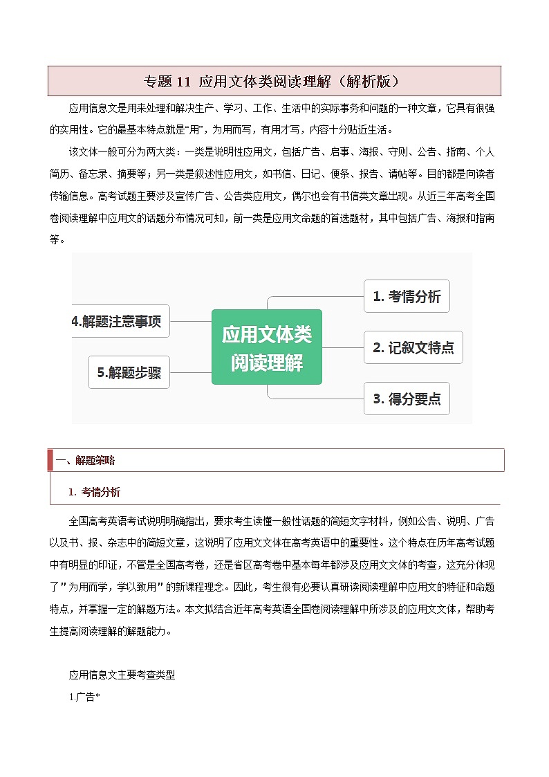 专题11 应用文体类阅读理解 -2022年高考英语毕业班二轮热点题型归纳与变式演练(新高考专用)01