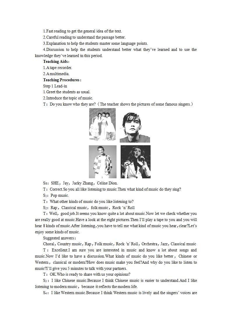 英语人教版必修二Unit5《Music》教案Period1 Reading02