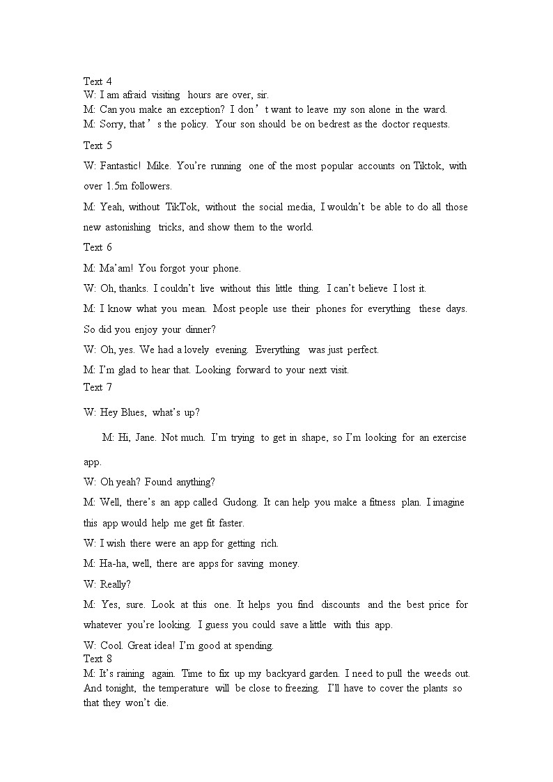 2020-2021学年河北省保定市高三上学期期末考试英语试题 PDF版 听力02