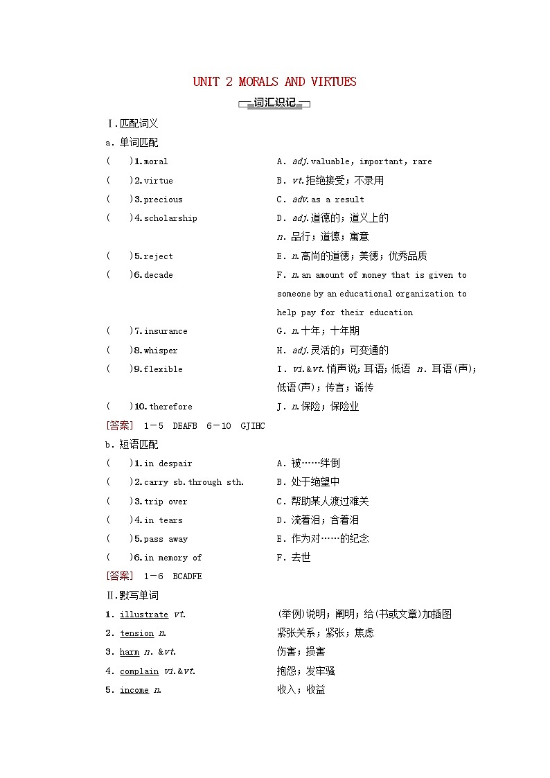高中英语UNIT2MORALSANDVIRTUES预习新知早知道学案新人教版必修第三册01
