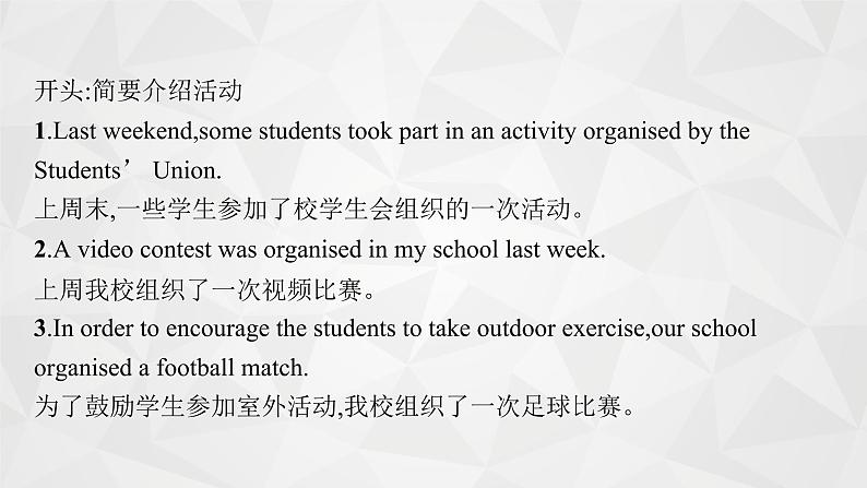 (新高考)2022届高中英语人教版一轮复习 板块二 模板13 活动报道 精品课件第4页