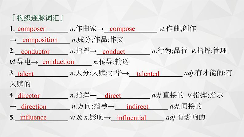 (新高考)2022届高中英语外研版一轮复习 必修2 必备预习案 Module 3 Music 精品课件第5页