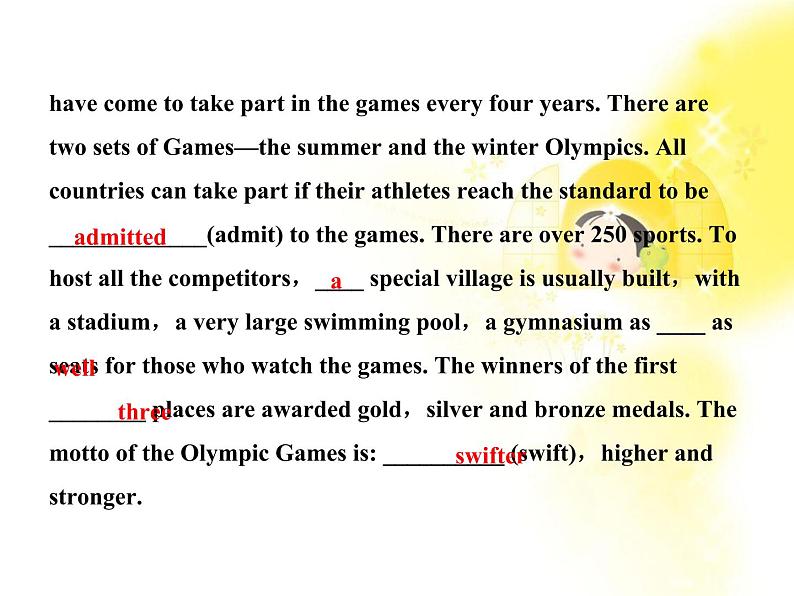 高考英语复习课件:必修2Unit2《The Olympic Games》(新人教广东版)04