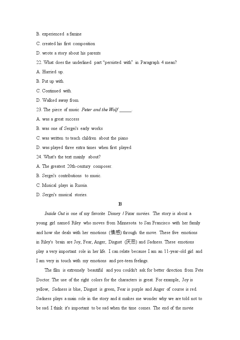 Module 6 Fillms and TV Programmes 单元测试题 202