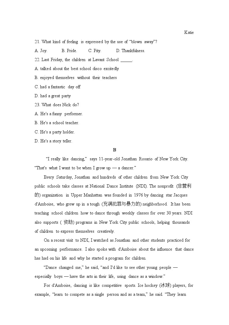 Module 4 Fine Arts-Western, Chinese and Pop Arts单元测试题 1第2页