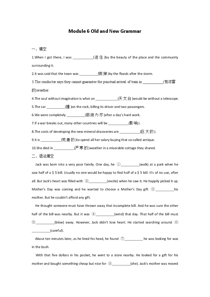 Module 6 Old and New Grammar——2021-2022学年高一英语外研版必修三同步课时作业 练习01