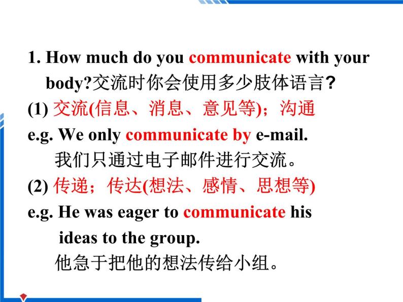 Module 3 Body Language and Non-verbal Communication Language points PPT课件04