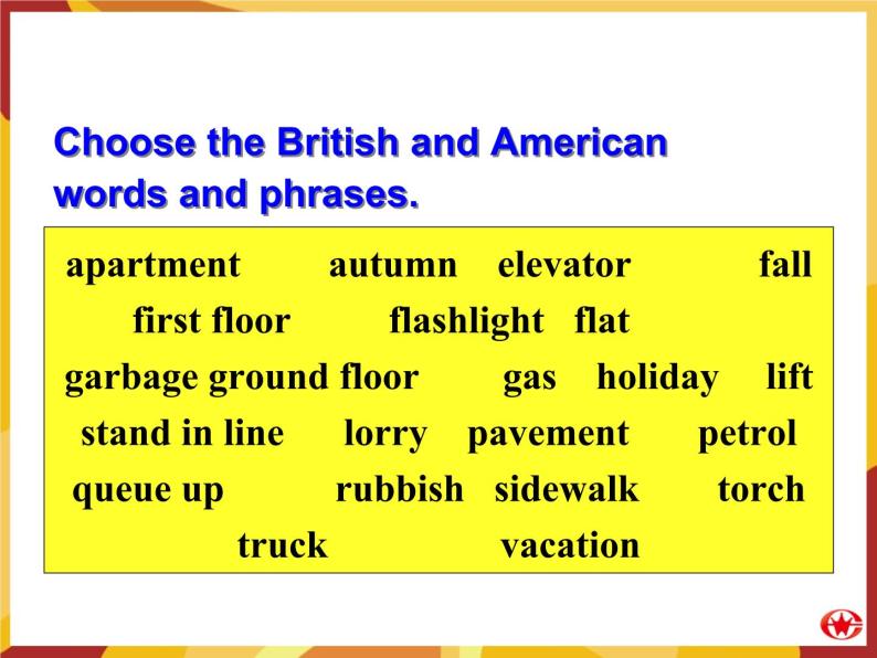 Module 1 British and American English Vocabulary, Grammar,Function PPT课件07