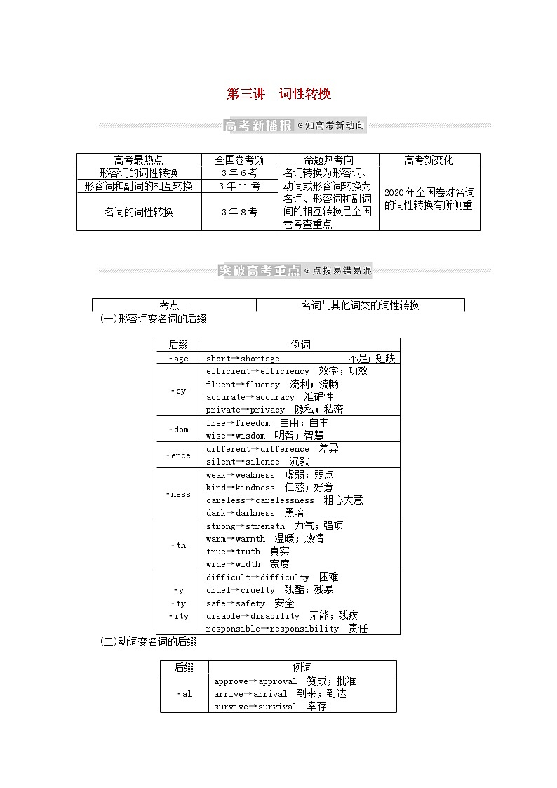 2022届新教材高考英语一轮复习语法专题提升第一部分掌握基础词法1.3词性转换学案含解析新人教版第1页