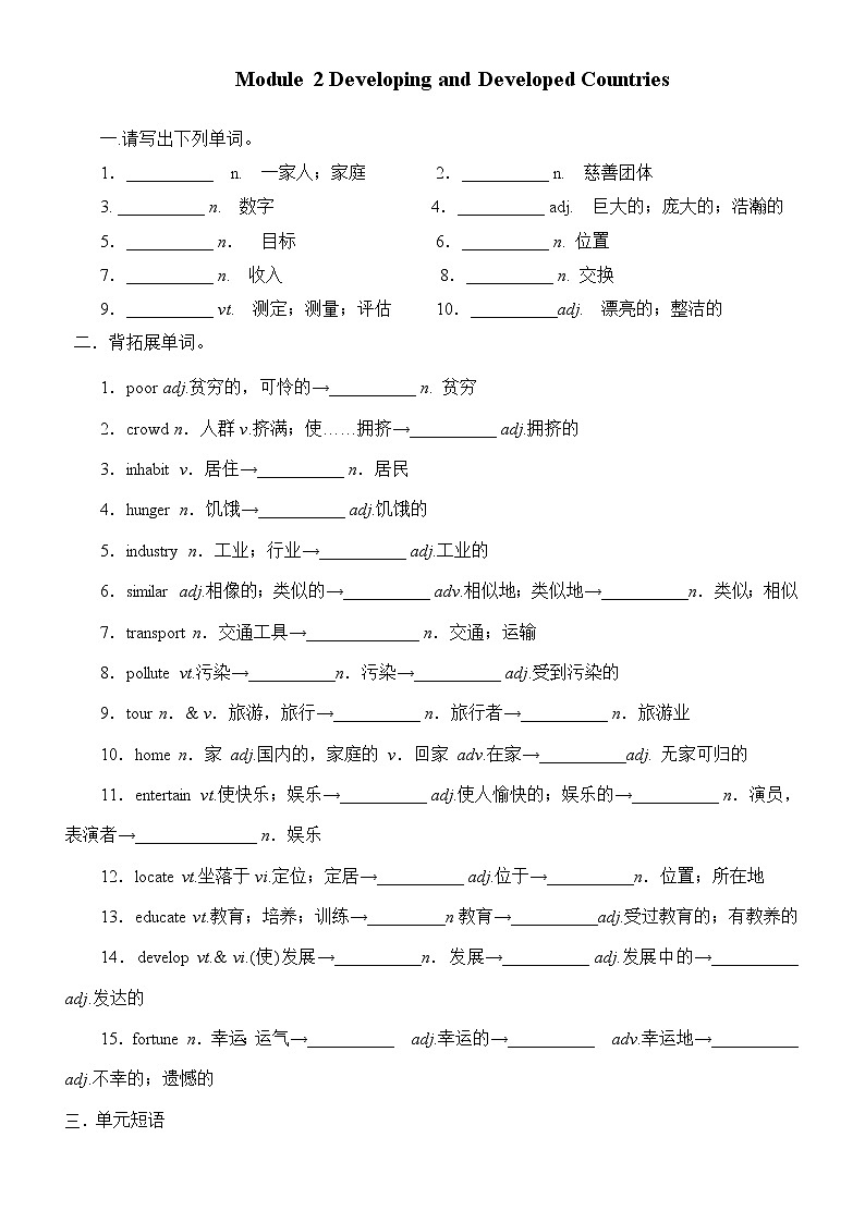 Module 2 Developing and Developed Countries 单词检测 外研版高中英语必修三 学生版第1页