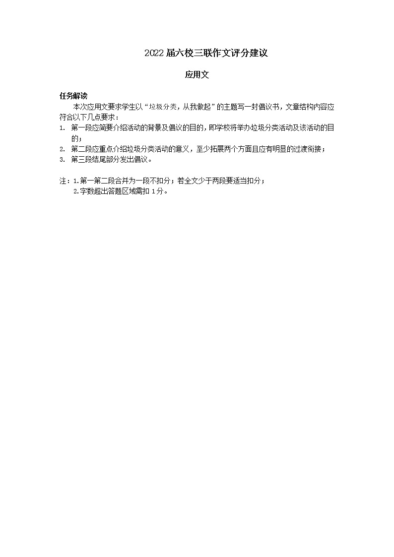 2022届高三六校第3次联考英语作文评分建议第1页
