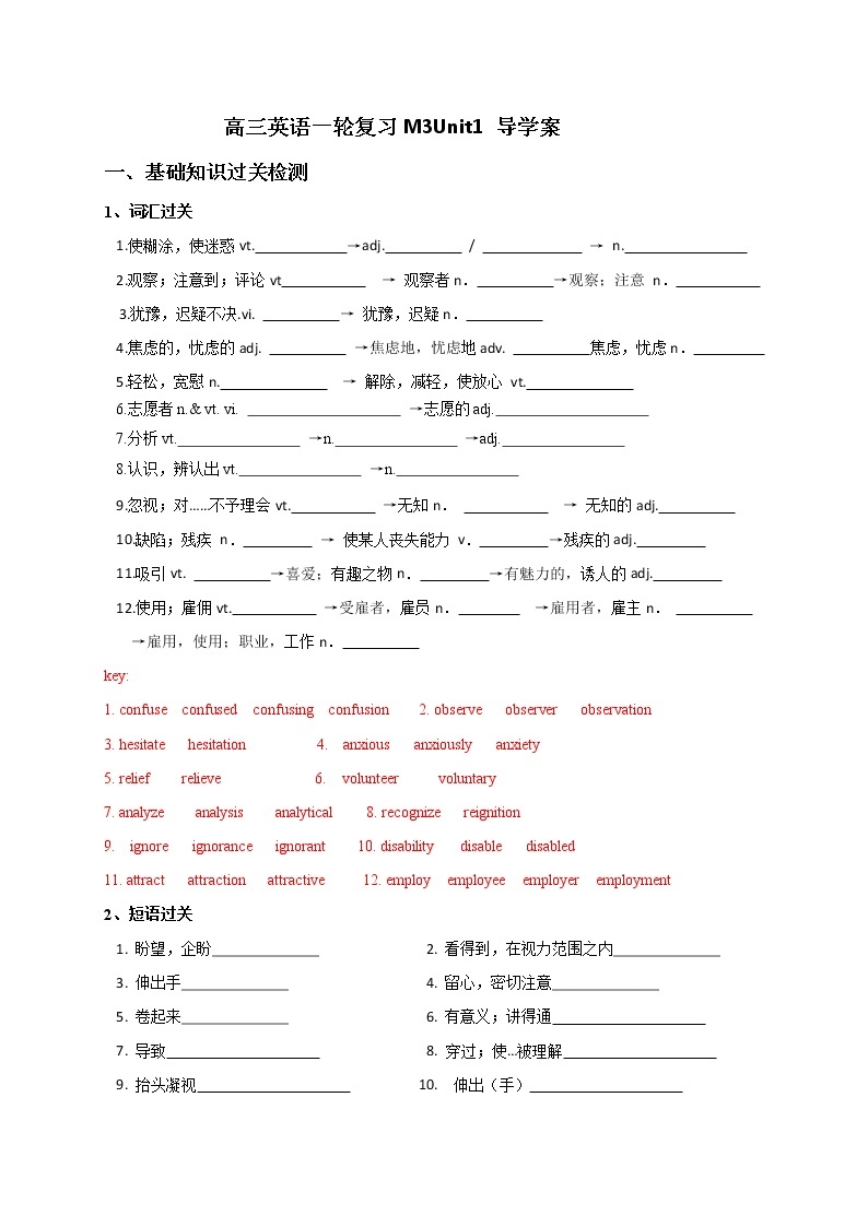 M3Unit1 导学案-江苏省马坝高级中学 高三英语一轮复习01