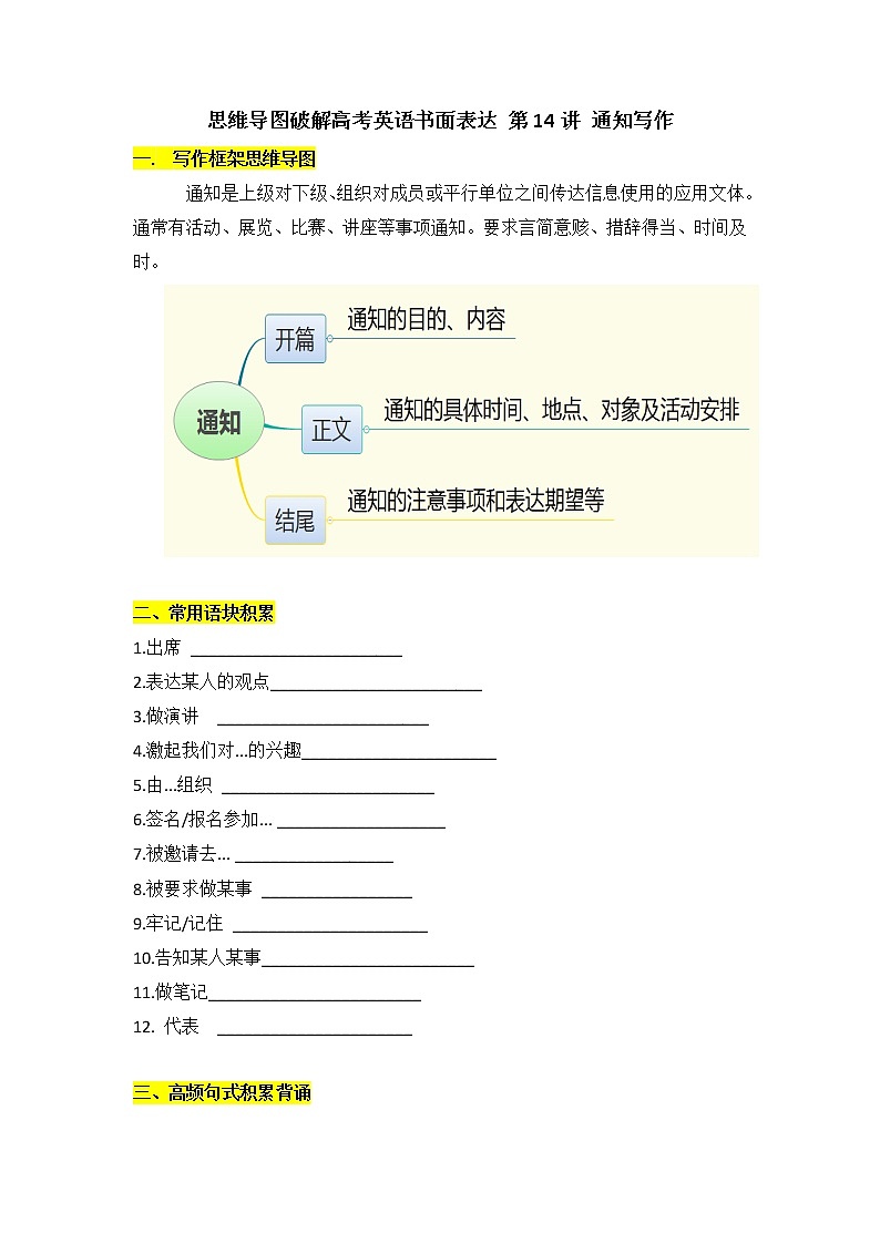 思维导图破解高考英语书面表达 第14讲 通知写作学案第1页