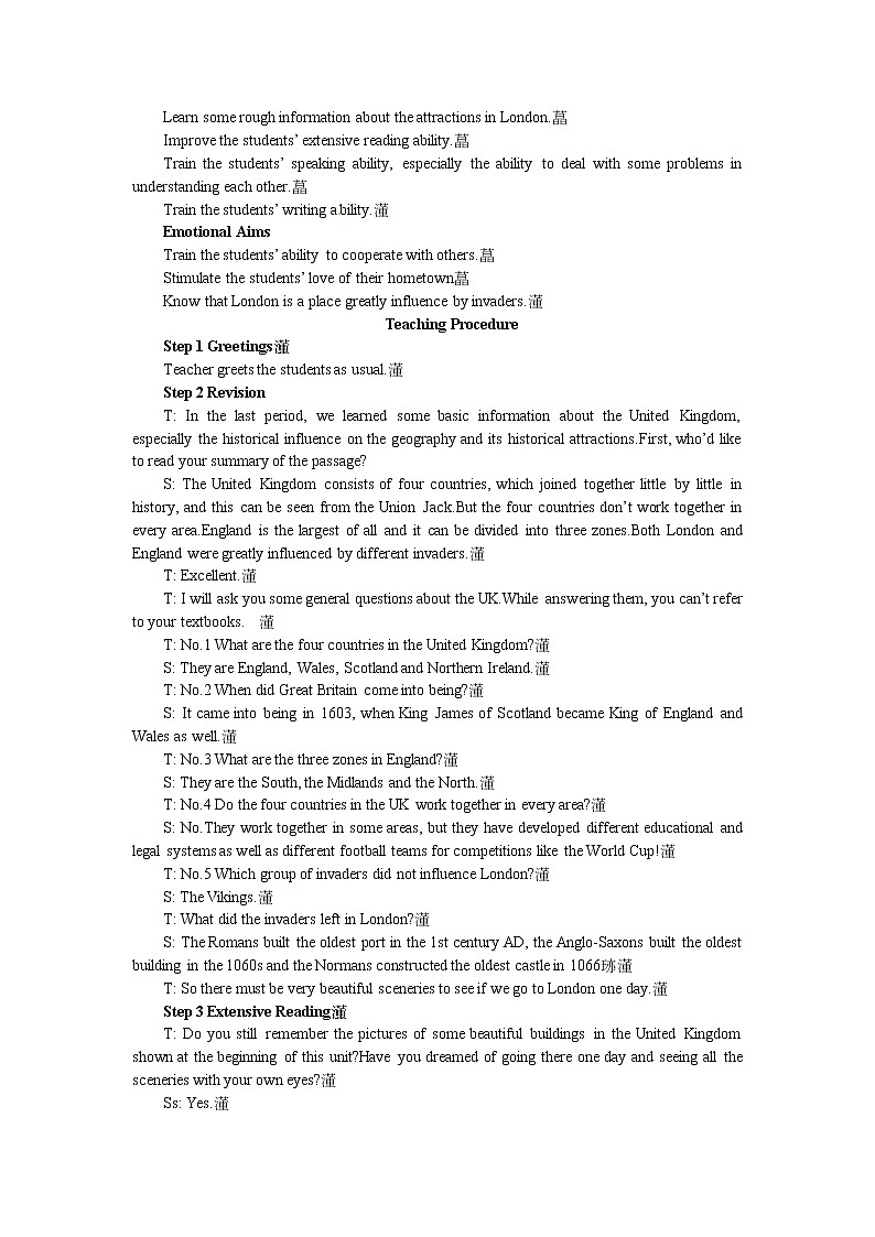 高中人教版英语必修五(Unit2 The United Kingdom Period 3) 教案02