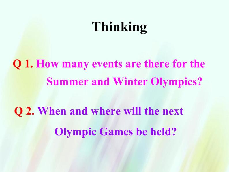 人教新课标必修2  Unit2 The Olympic Games  Warming up pre reading comprehending 课件02