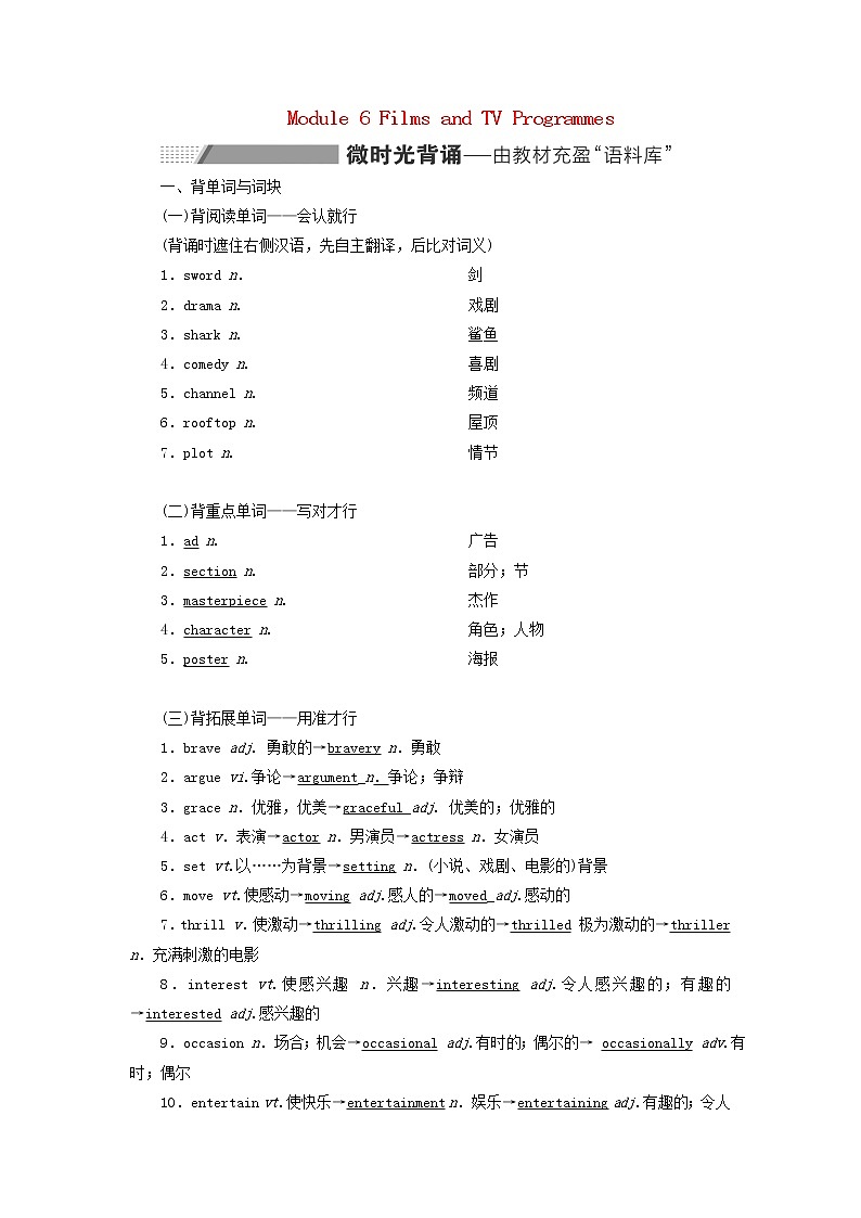 2022高考英语一轮复习Module6FilmsandTVProgrammes学案外研版必修第1页