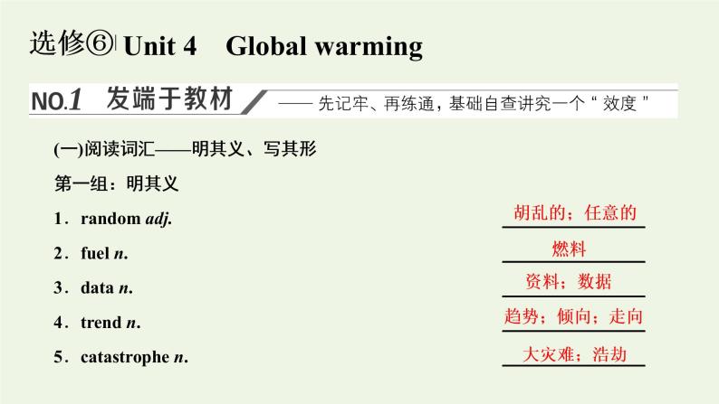 新人教版选修6高考英语一轮复习Unit4Globalwarming课件+学案+训练01