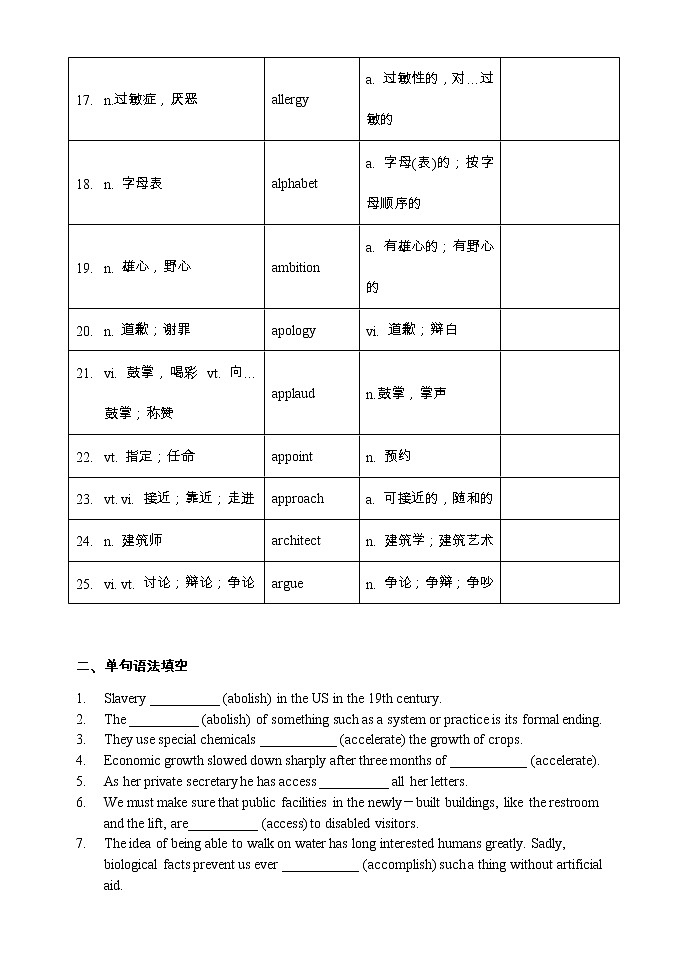 【高考词汇构词拓展默写+单句语法填空】【4】 【学生版】第2页