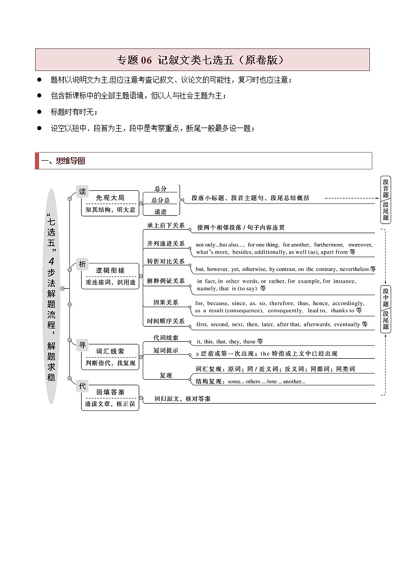 专题06 记叙文类七选五(原卷版)第1页