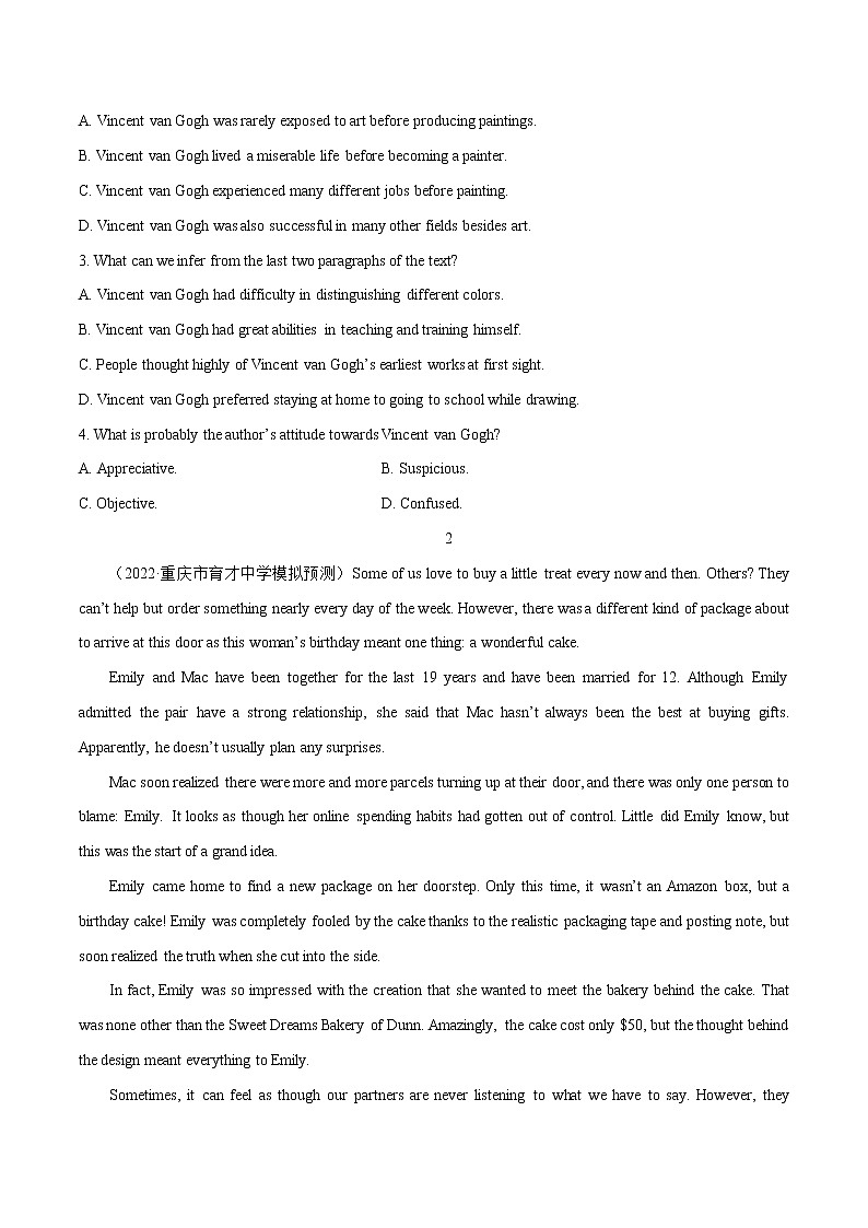 跟踪练02 阅读理解记叙文30篇2(原卷版)-冲刺2022年高考英语之名校阅读理解试题跟踪练(通用版)第2页