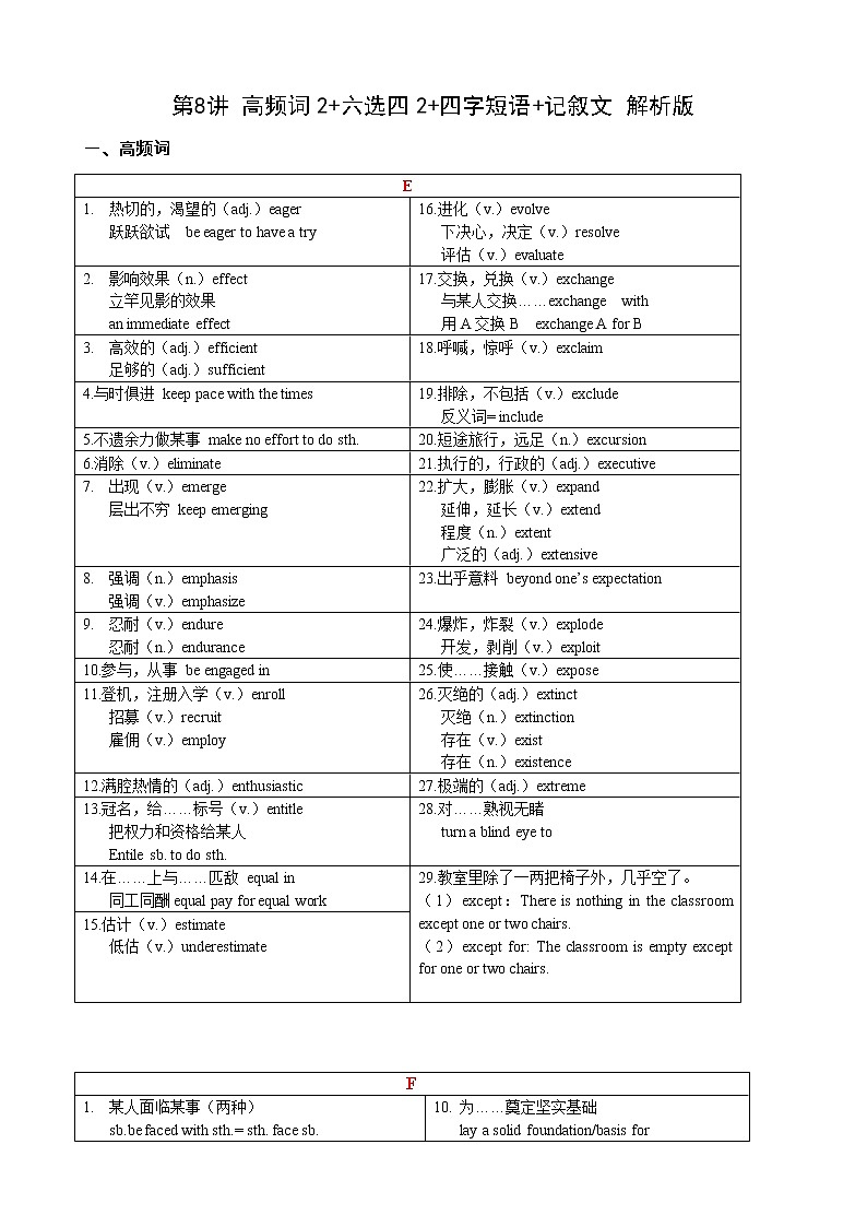 第8讲 高频词2+六选四2+四字短语+记叙文 解析版第1页