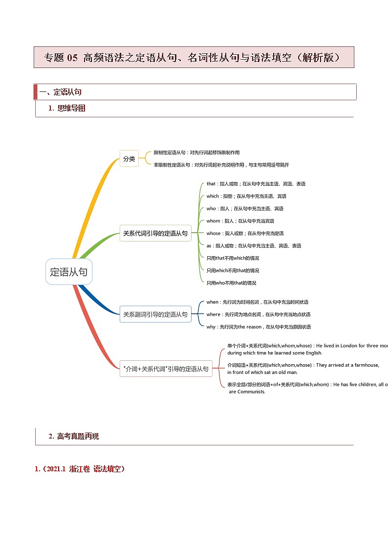 专题05 高频语法之定语从句、名词性从句与语法填空(解析版)第1页