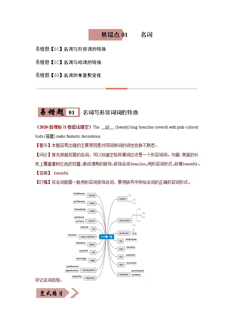易错点01 名词 -备战2022年高考英语考试易错题第1页