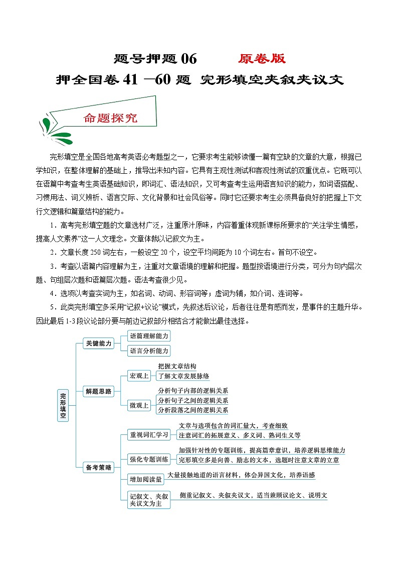题号押题07 押全国卷41—60题 完形填空夹叙夹议文-备战2022年高考英语临考题号押题(全国甲卷)01