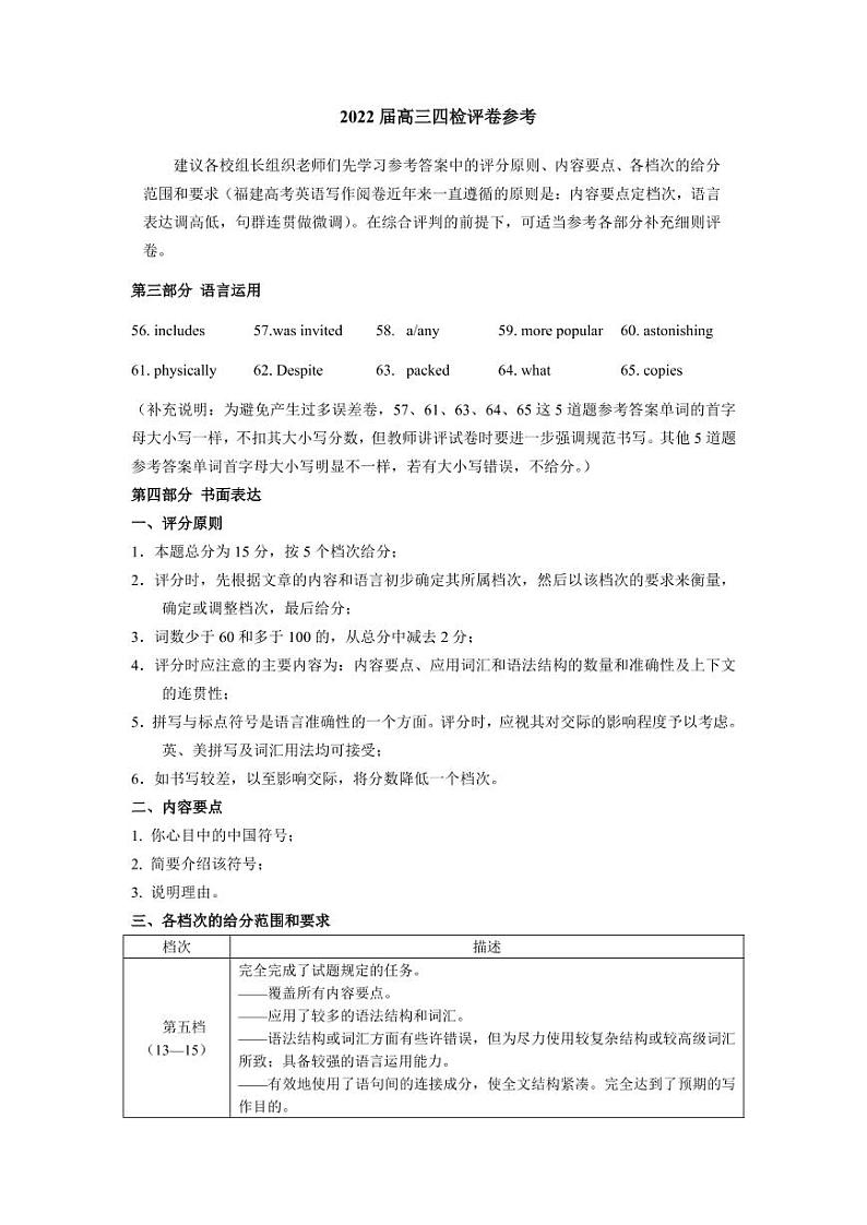 【精编精校卷】厦门市高三四检英语答案第2页