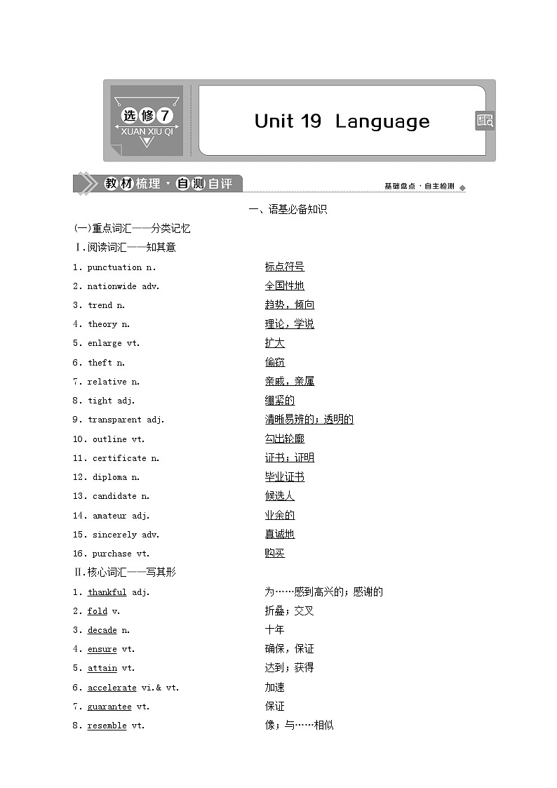 高考英语一轮复习unit 19 language学案第1页