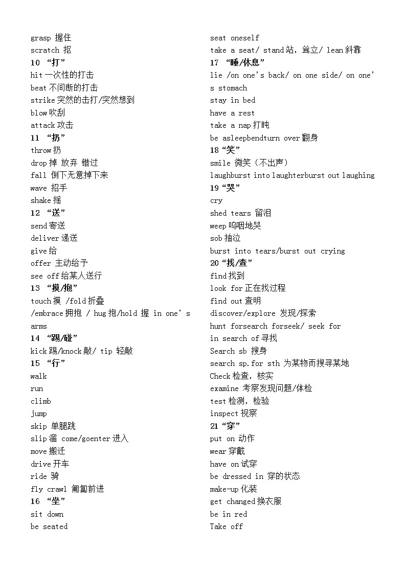 高中英语高考完形填空常用动词汇总(共60组)第2页