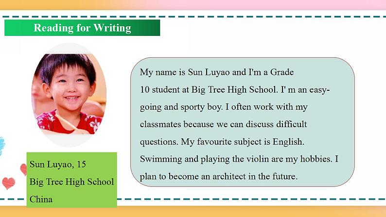 Welcome Unit Period 4 Reading and writing(课件)高一英语(人教版新教材必修第一册)(共23张PPT)07