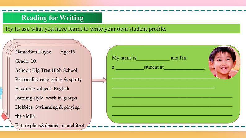 Welcome Unit Period 4 Reading and writing(课件)高一英语(人教版新教材必修第一册)(共23张PPT)08