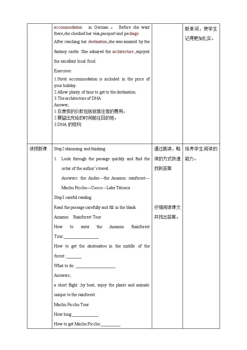 高中英语必修一   Unit 2 travelling around Period 2 Reading and thinking 教案第2页