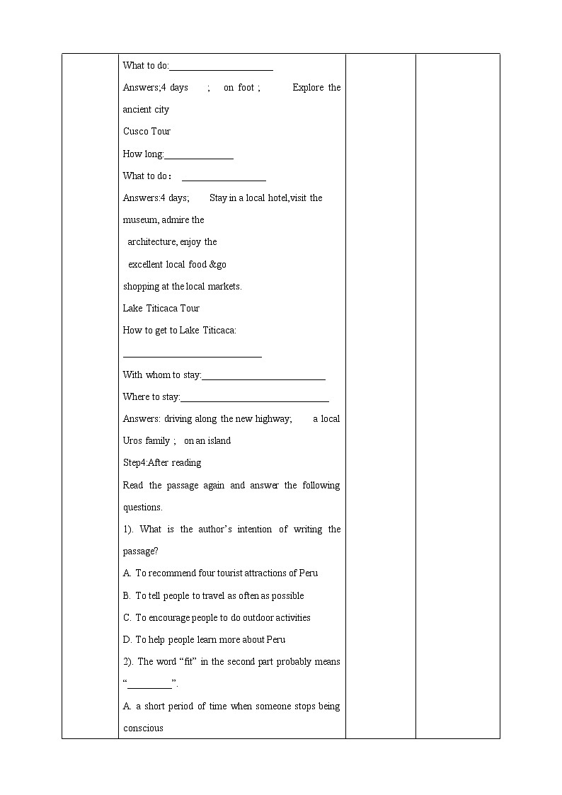 高中英语必修一   Unit 2 travelling around Period 2 Reading and thinking 教案第3页