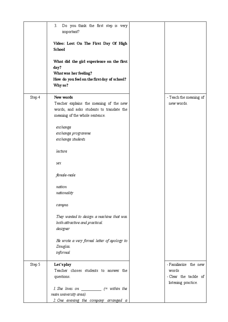 高中英语必修一 Welcome Unit Period 1 Listening and Speaking教案第2页