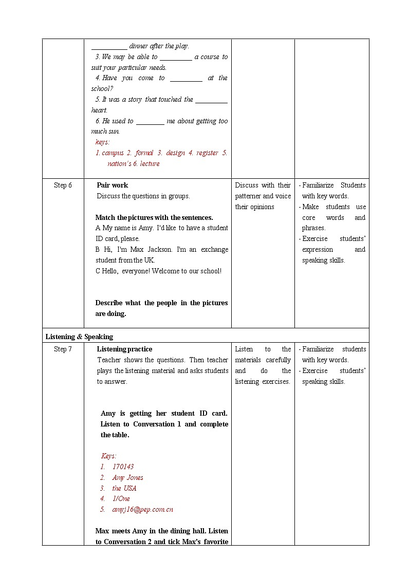 高中英语必修一 Welcome Unit Period 1 Listening and Speaking教案第3页