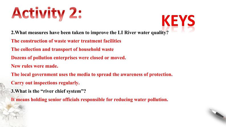 高中英语选择性必修三 Unit 3 Environmental protection Period 5 Using language(2) Reading for writing 课件 -2020-2021学年08