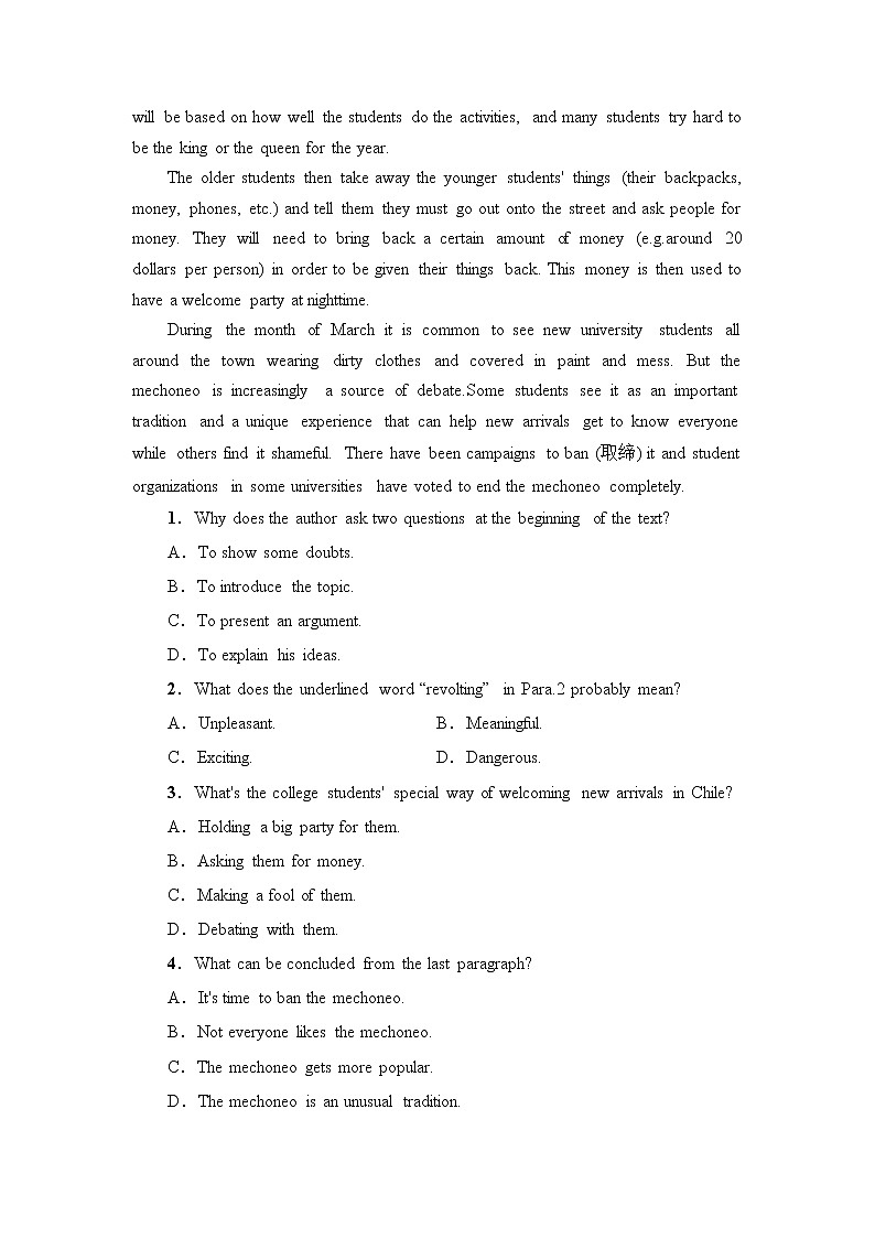 高中英语必修三  课时分层作业1 Unit 1 Section Ⅰ Listening and Speaking & Reading and Thinking02