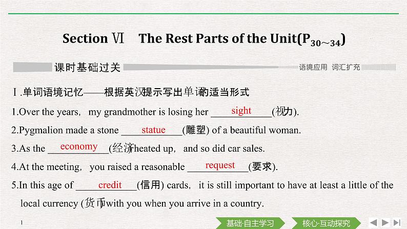 高中英语必修一 Section Ⅵ The Rest Parts of the Unit课件第1页