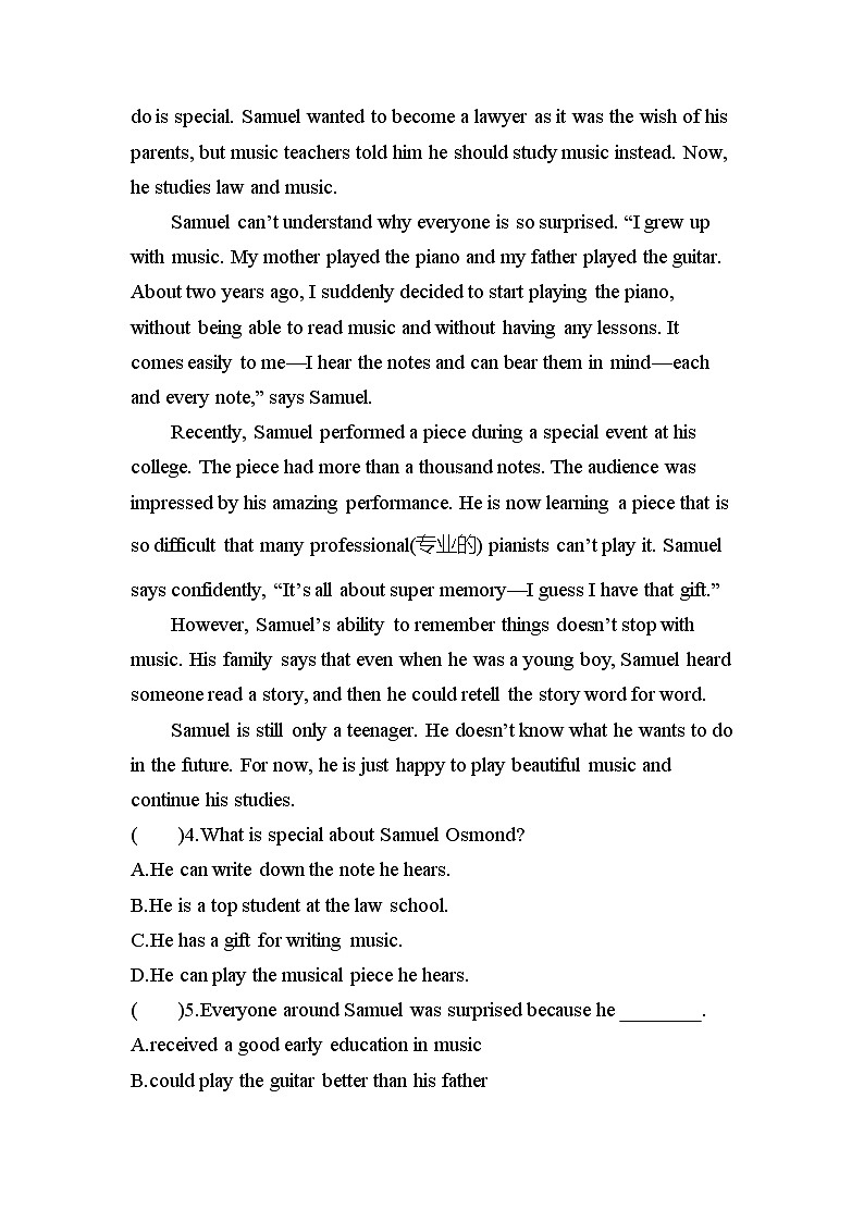 Unit1 People of Achievement Period Four Writing 课时作业人教版(2019)英语选择性必修第一册第3页