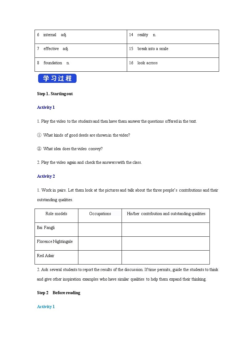 外研版必修三Unit2MakingadifferenceUnderstanding ideas 学案第2页
