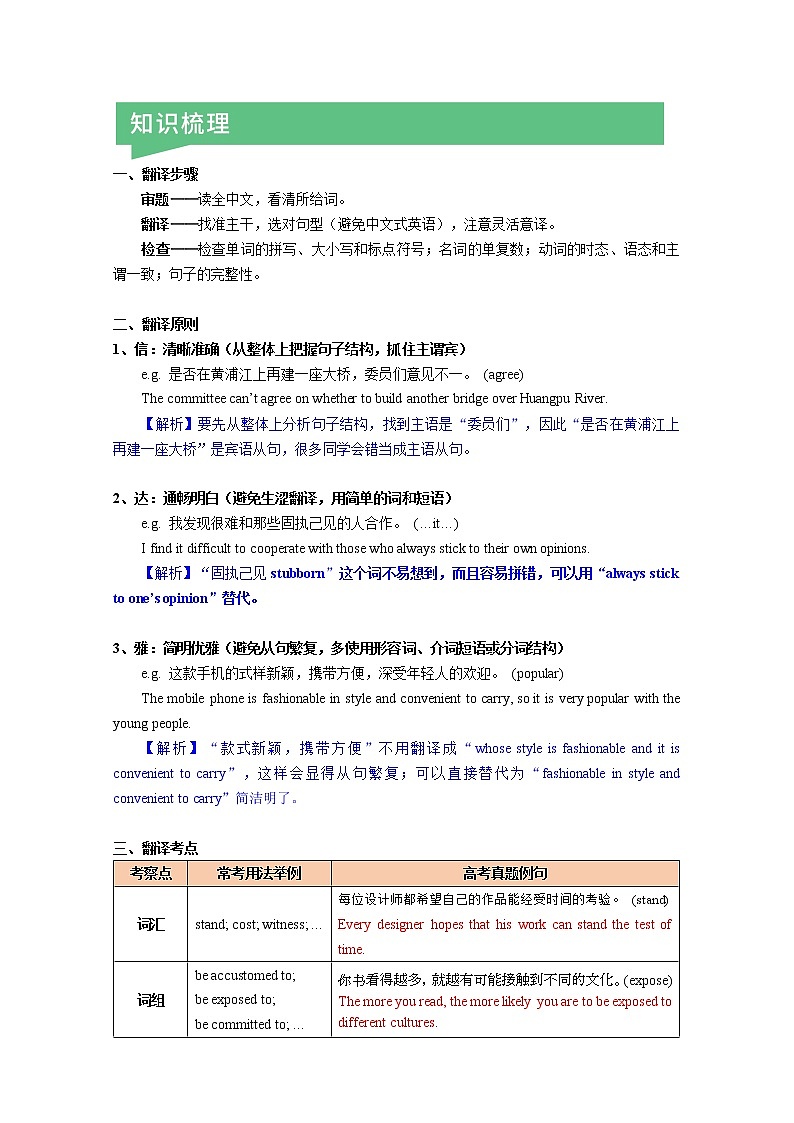 高中英语上教版必修二 翻译(原卷+解析卷)03