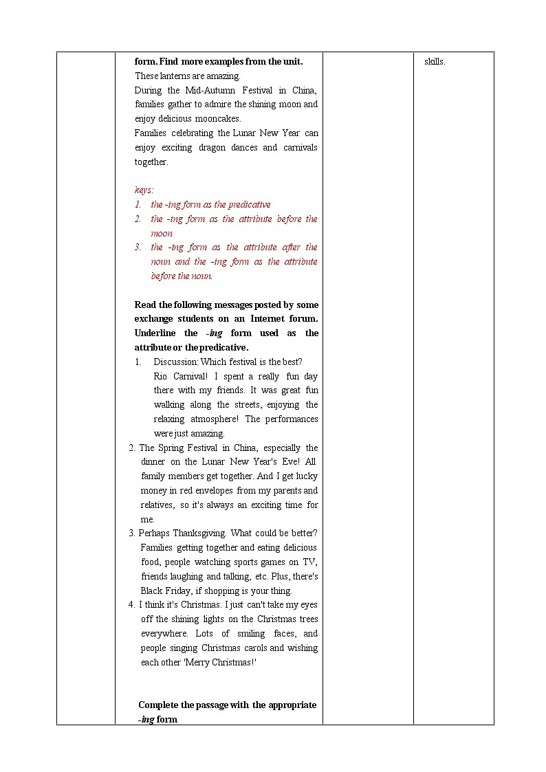 高中英语必修三  Unit 1 Festivals and Celebrations Period 3 Discovering Useful Structures教案03