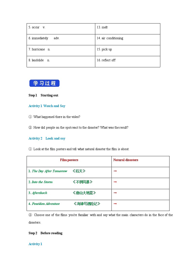 外研版必修三Unit 6DisasterandHopeUnderstanding ideas学案第2页